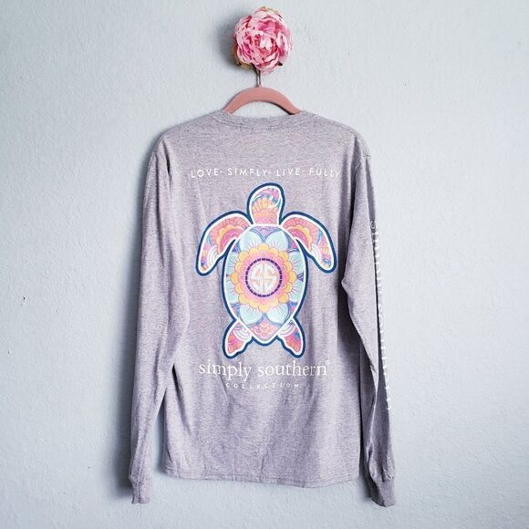 Simply Southern Colorful Turtle Gray Long Sleeve Tee - Picture 1 of 8